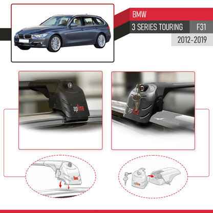 Compatible con BMW Serie 3 (F31) Touring 2012-2019 ACE-2 Barras de Techo Auto Portaequipajes Barras Transversales Negro Aluminio 2 Barras