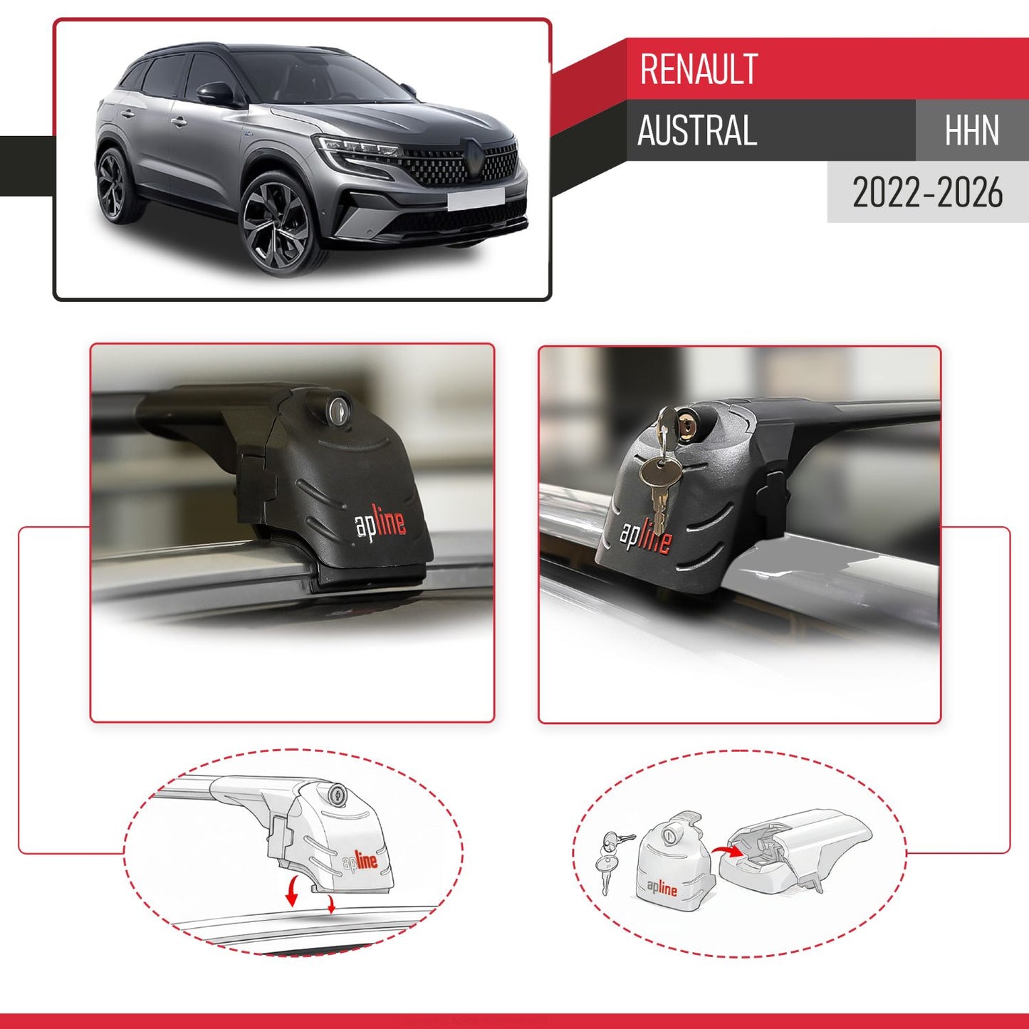 Compatible con Renault Austral (RHN) 2022-2025 ACE-2 Barras de Techo Auto Portaequipajes Barras Transversales Negro Aluminio 2 Barras