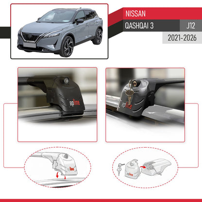 Compatible con Nissan Qashqai 3 (J12) 2022-2025 ACE-2 Barras de Techo Auto Portaequipajes Barras Transversales Negro Aluminio 2 Barras