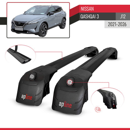 Compatible con Nissan Qashqai 3 (J12) 2022-2025 ACE-2 Barras de Techo Auto Portaequipajes Barras Transversales Negro Aluminio 2 Barras