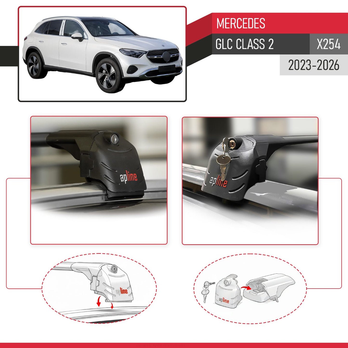 Compatible con Mercedes Clase GLC 2 (X254) 2023-2025 ACE-2 Barras de Techo Auto Portaequipajes Barras Transversales Negro Aluminio 2 Barras