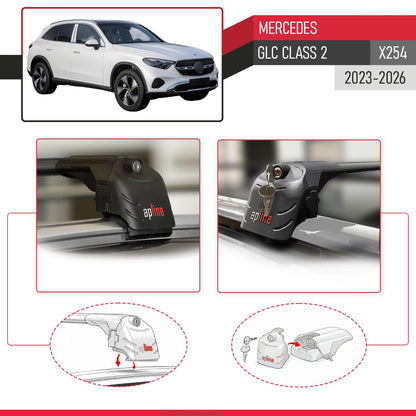 Compatible con Mercedes Clase GLC 2 (X254) 2023-2025 ACE-2 Barras de Techo Auto Portaequipajes Barras Transversales Negro Aluminio 2 Barras