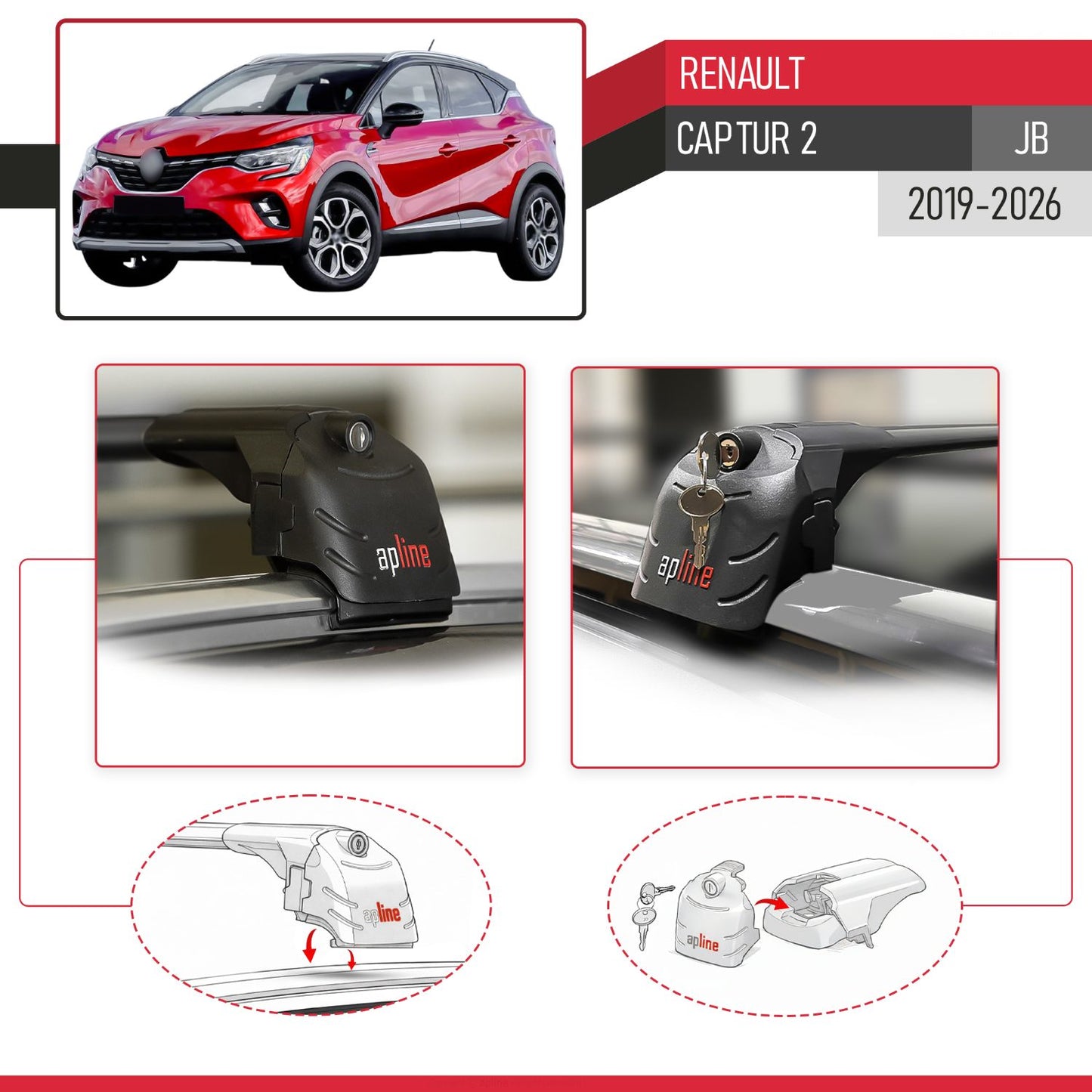 Compatible con Renault Captur 2 2019-2025 ACE-2 Barras de Techo Auto Portaequipajes Barras Transversales Negro Aluminio 2 Barras