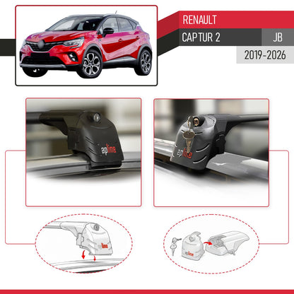 Compatible con Renault Captur 2 2019-2025 ACE-2 Barras de Techo Auto Portaequipajes Barras Transversales Negro Aluminio 2 Barras