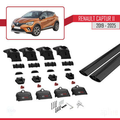 Compatible avec Renault Captur 2 2019-2025 ACE-2 Barres de Toit Railing Porte-Bagages de Voiture Noir Aluminium 2 Barres