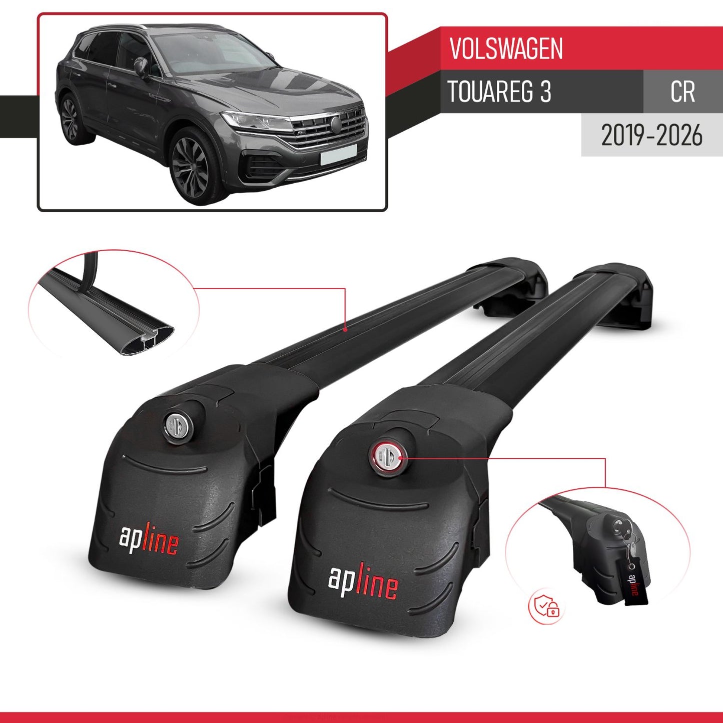 Compatible con Volkswagen Touareg 3 (CR) 2019-2025 ACE-2 Barras de Techo Auto Portaequipajes Barras Transversales Negro Aluminio 2 Barras