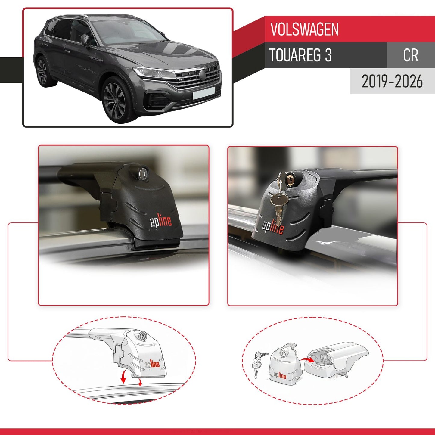 Compatible con Volkswagen Touareg 3 (CR) 2019-2025 ACE-2 Barras de Techo Auto Portaequipajes Barras Transversales Negro Aluminio 2 Barras