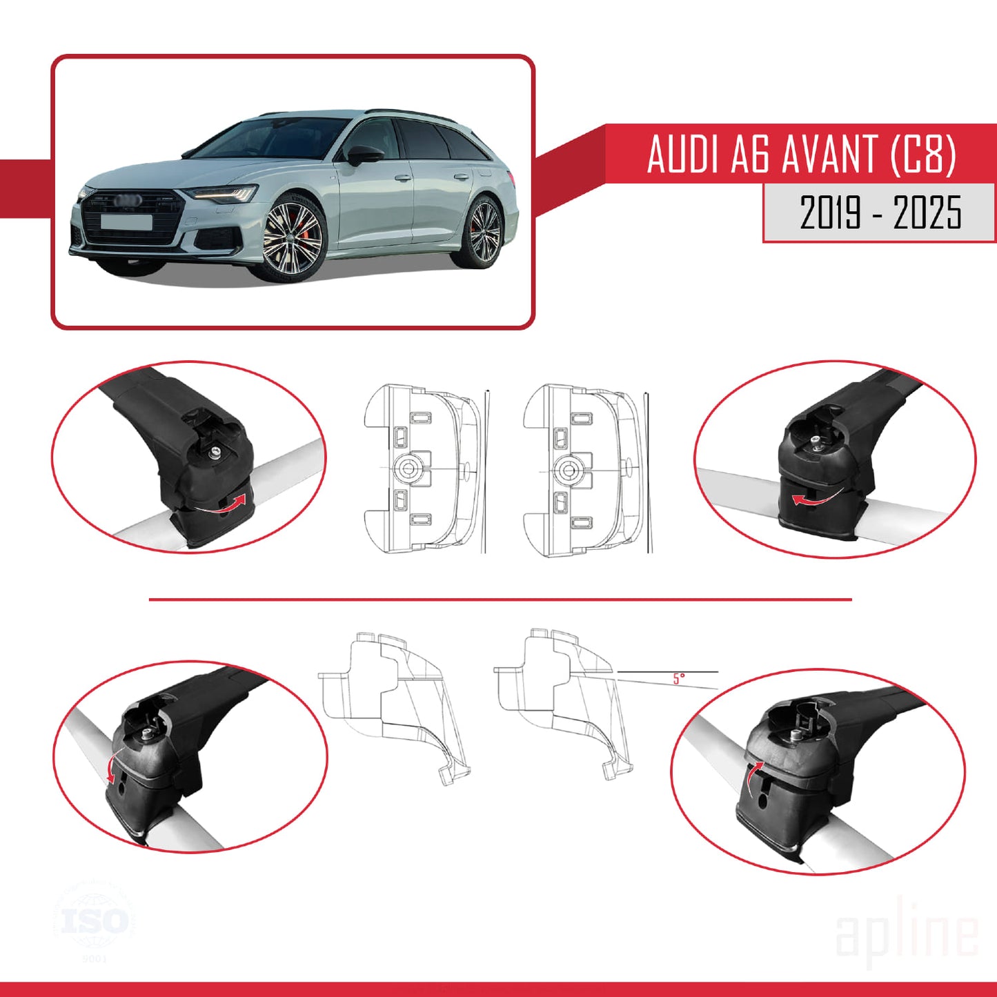Compatibile con A6 (C8) Avant 2019-2025 ACE-2 Barre portatutto per auto Portapacchi Alluminio nero 2 barre