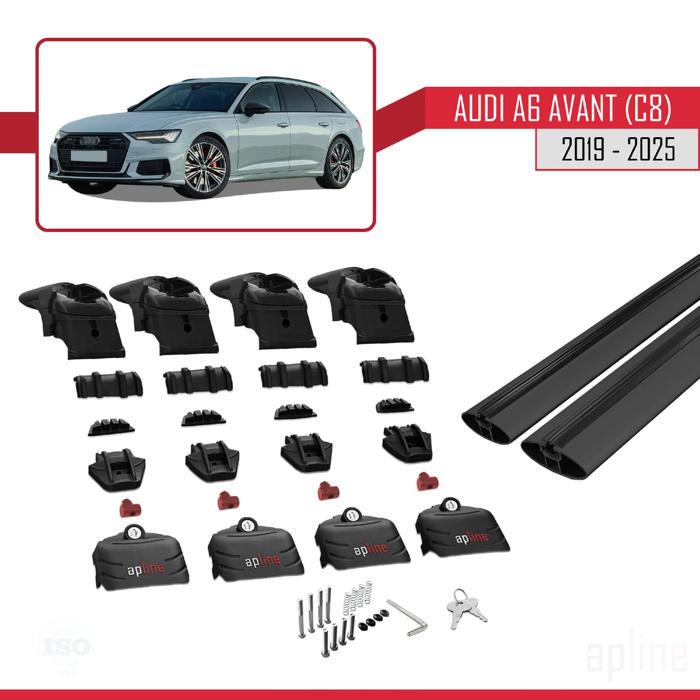 Compatibile con A6 (C8) Avant 2019-2025 ACE-2 Barre portatutto per auto Portapacchi Alluminio nero 2 barre