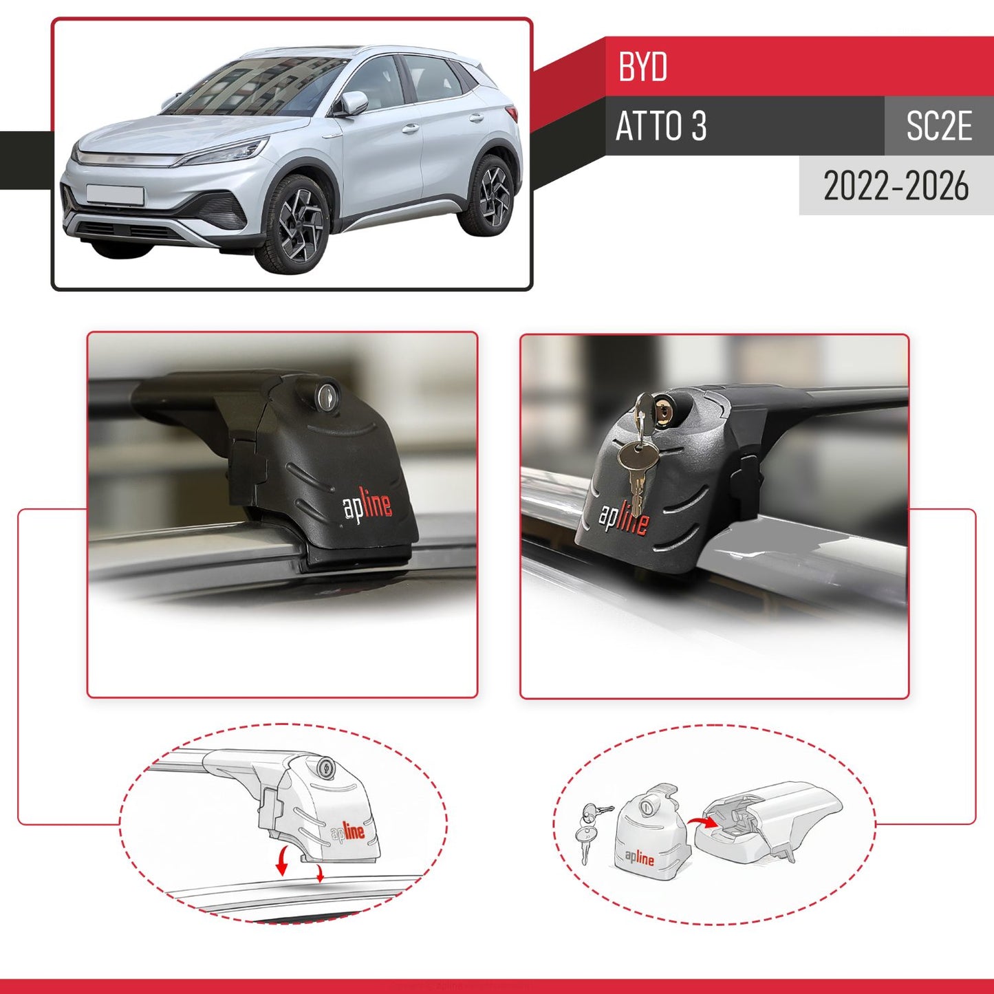 Compatible con BYD Atto 3 2022-2025 ACE-2 Barras de Techo Auto Portaequipajes Barras Transversales Negro Aluminio 2 Barras