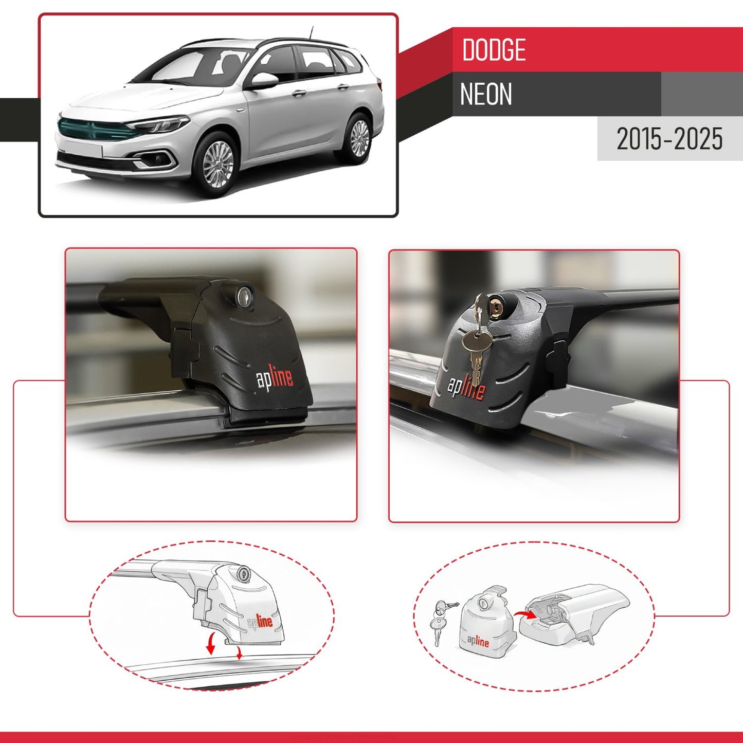 Compatible con Dodge Neon 2015-2025 ACE-2 Barras de Techo Auto Portaequipajes Barras Transversales Negro Aluminio 2 Barras