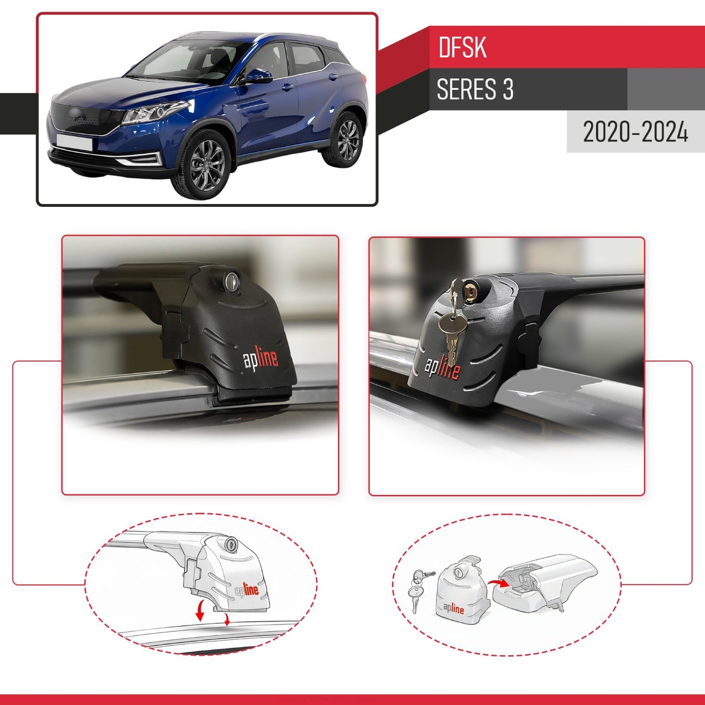 Compatible con DFSK Glory/Seres 3 2020-2025 ACE-2 Barras de Techo Auto Portaequipajes Barras Transversales Negro Aluminio 2 Barras