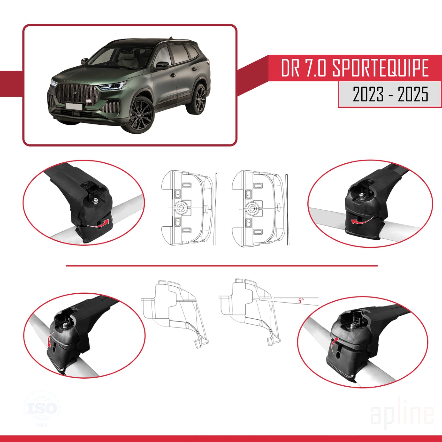 Compatibile con DR 7.0 Sportequipe 7 (It) 2023-2025 ACE-2 Barre portatutto Portapacchi per auto Alluminio nero 2 barre