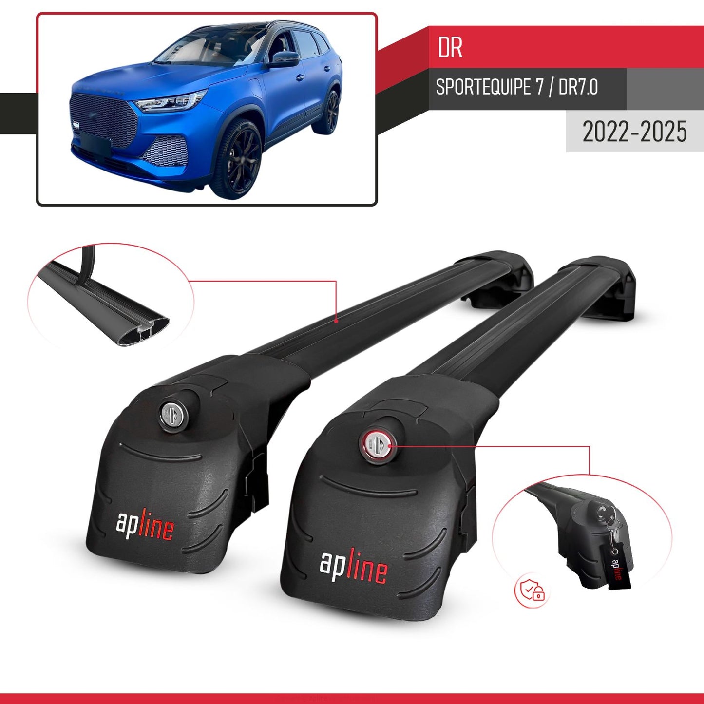 Compatible con DR 7.0 Sportequipe 7 (It) 2023-2025 ACE-2 Barras de Techo Auto Portaequipajes Barras Transversales Negro Aluminio 2 Barras