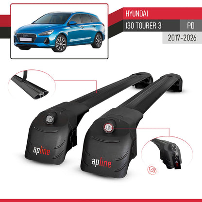 Compatible con Hyundai i30 3 (PD) Tourer 2017-2025 ACE-2 Barras de Techo Auto Portaequipajes Barras Transversales Negro Aluminio 2 Barras