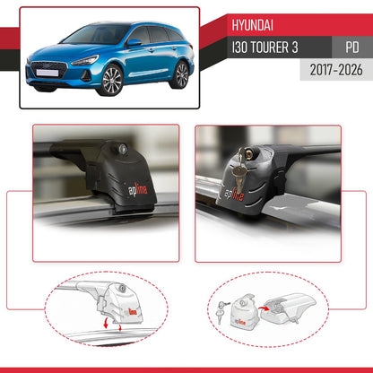Compatible con Hyundai i30 3 (PD) Tourer 2017-2025 ACE-2 Barras de Techo Auto Portaequipajes Barras Transversales Negro Aluminio 2 Barras