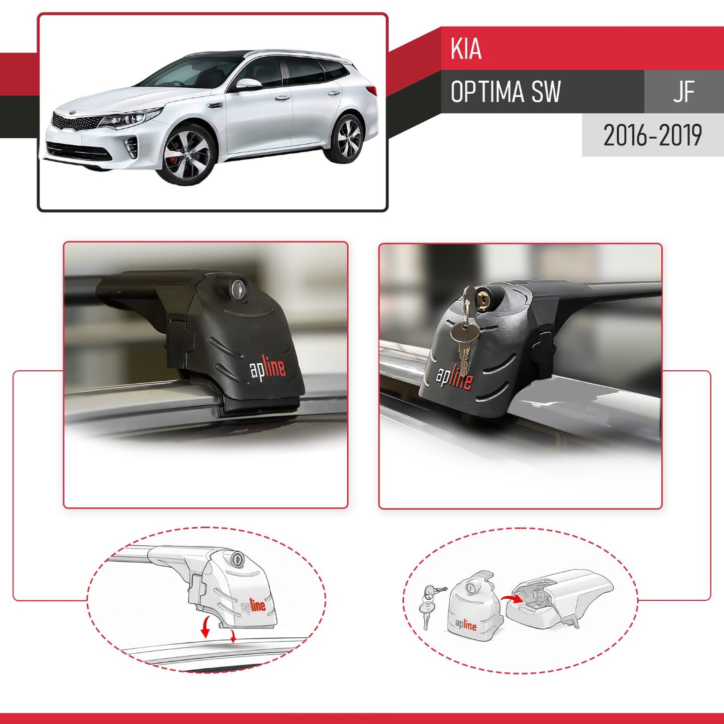 Compatible con Kia Optima (JF) Familiar 2016-2019 ACE-2 Barras de Techo Auto Portaequipajes Barras Transversales Negro Aluminio 2 Barras