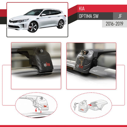 Compatible con Kia Optima (JF) Familiar 2016-2019 ACE-2 Barras de Techo Auto Portaequipajes Barras Transversales Negro Aluminio 2 Barras