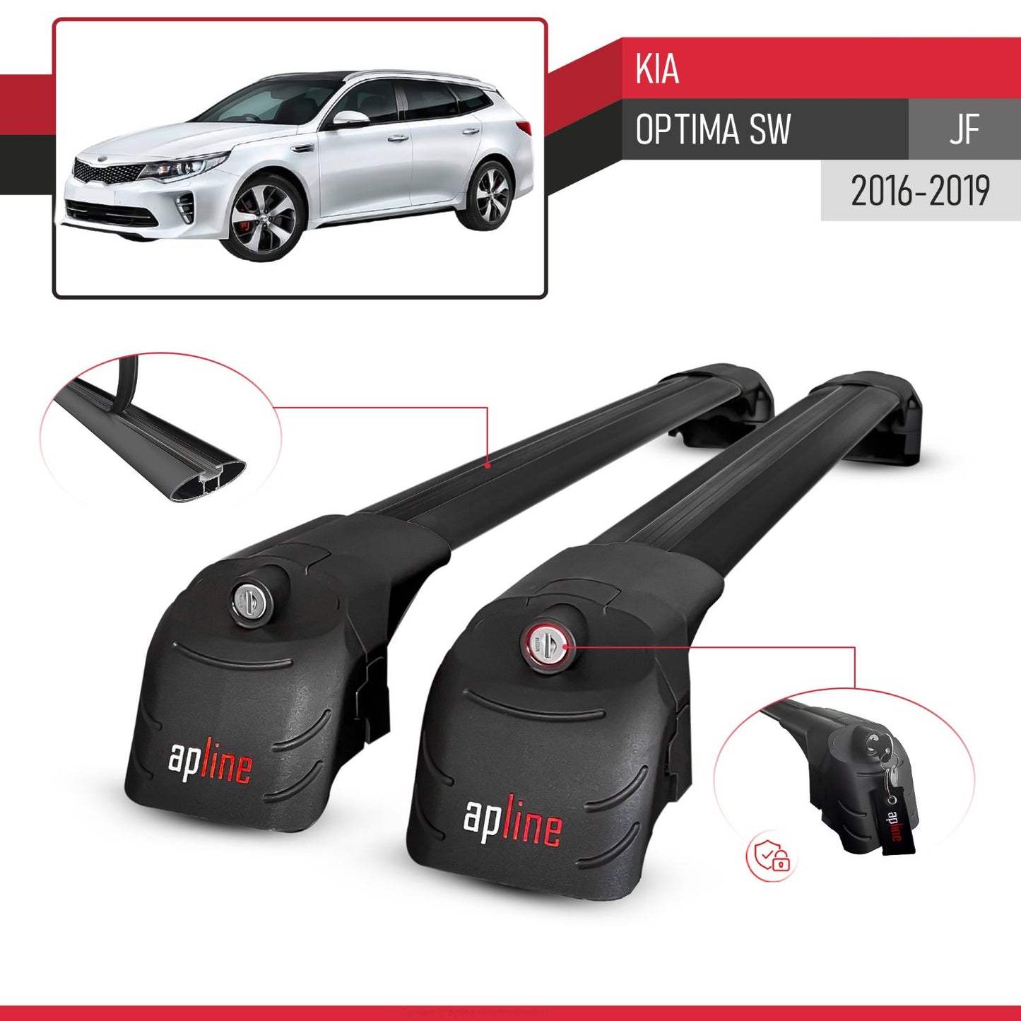 Compatible con Kia Optima (JF) Familiar 2016-2019 ACE-2 Barras de Techo Auto Portaequipajes Barras Transversales Negro Aluminio 2 Barras