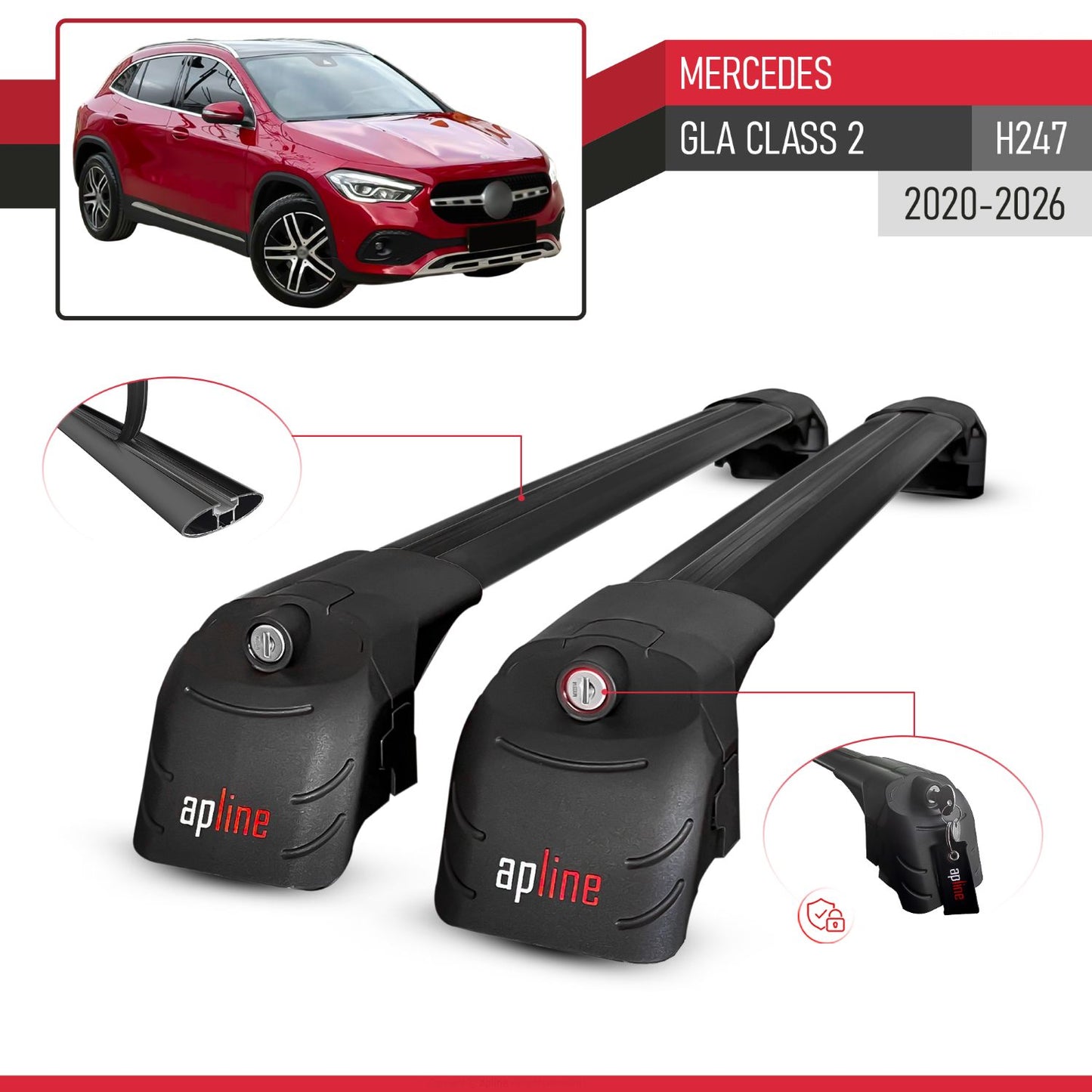 Compatible con Mercedes Clase GLA 2 (H247) 2020-2025 ACE-2 Barras de Techo Auto Portaequipajes Barras Transversales Negro Aluminio 2 Barras
