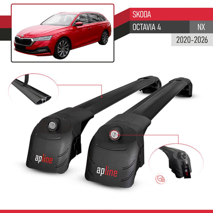 Compatible con Skoda Octavia 4 (NX) 2020-2025 ACE-2 Barras de Techo Auto Portaequipajes Barras Transversales Negro Aluminio 2 Barras