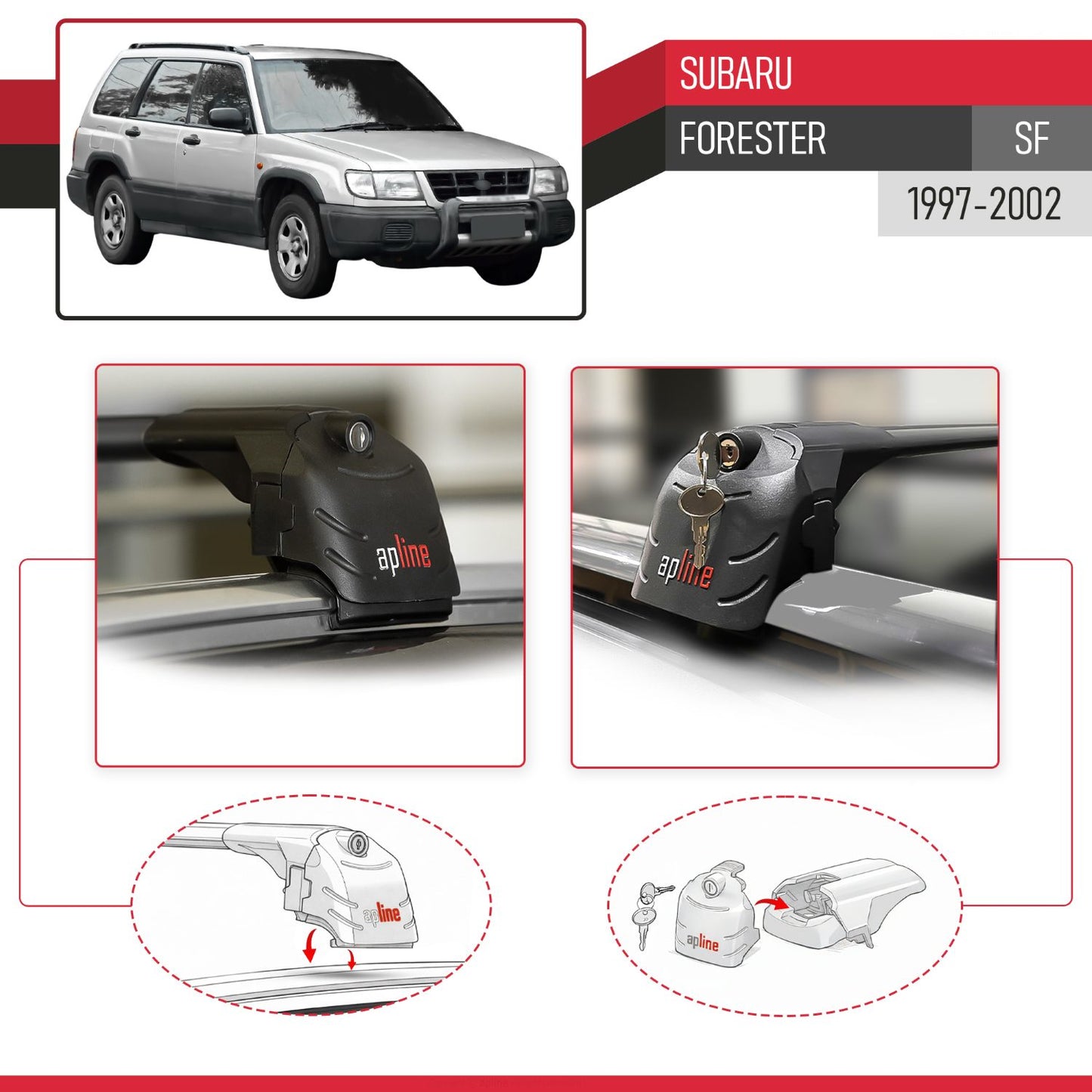 Compatible con Subaru Forester (SF) 1997-2002 ACE-2 Barras de Techo Auto Portaequipajes Barras Transversales Negro Aluminio 2 Barras
