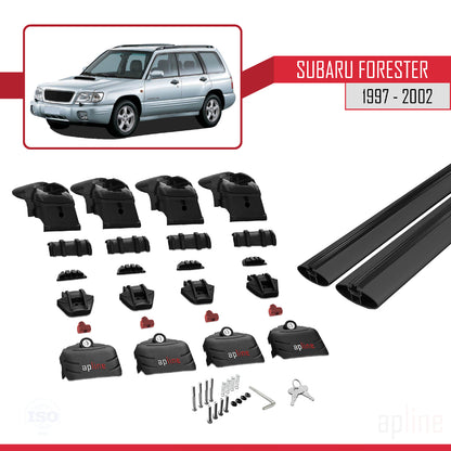 Compatible avec Subaru Forester (SF) 1997-2002 ACE-2 Barres de Toit Railing Porte-Bagages de Voiture Noir Aluminium 2 Barres