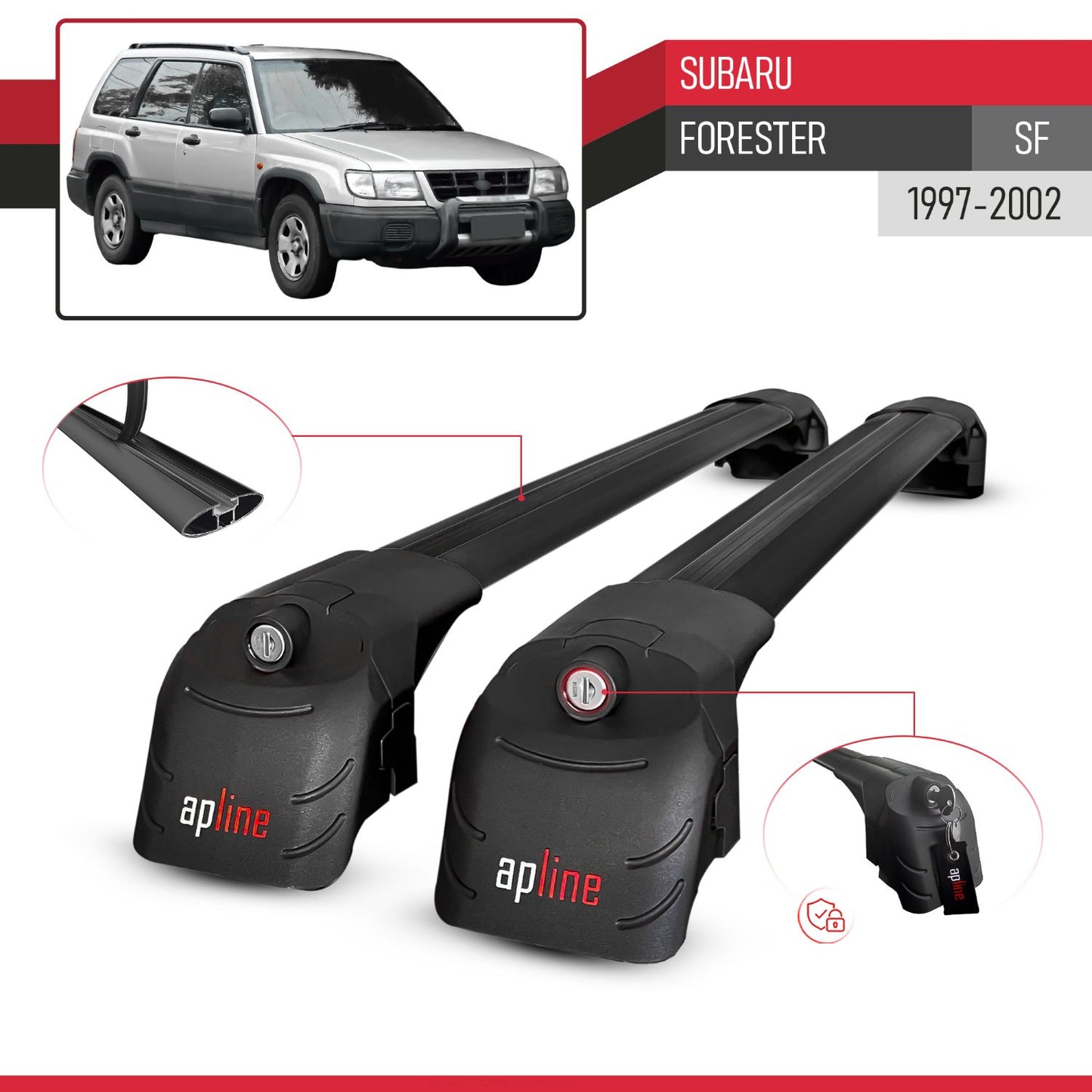 Compatible con Subaru Forester (SF) 1997-2002 ACE-2 Barras de Techo Auto Portaequipajes Barras Transversales Negro Aluminio 2 Barras