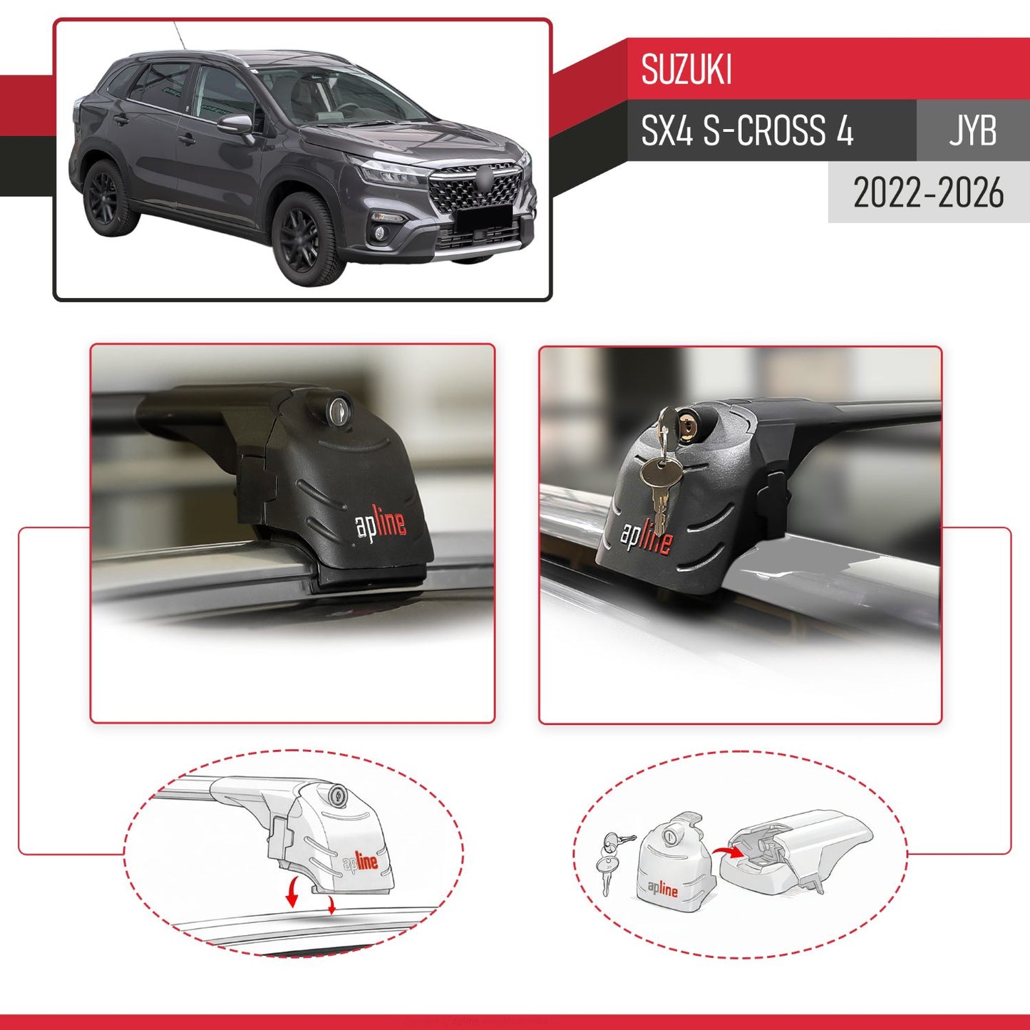 Compatible con Suzuki SX4 S-Cross 4 (JY) 2022-2025 ACE-2 Barras de Techo Auto Portaequipajes Barras Transversales Negro Aluminio 2 Barras