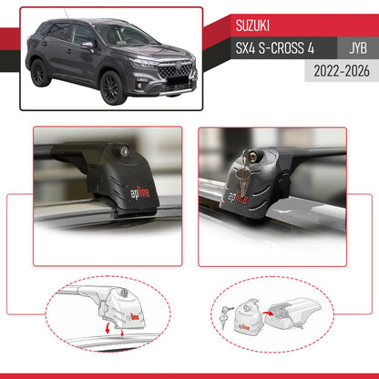 Compatible con Suzuki SX4 S-Cross 4 (JY) 2022-2025 ACE-2 Barras de Techo Auto Portaequipajes Barras Transversales Negro Aluminio 2 Barras