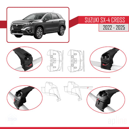 Compatible avec Suzuki SX4 S-Cross 4 (JY) 2022-2025 ACE-2 Barres de Toit Railing Porte-Bagages de Voiture Noir Aluminium 2 Barres