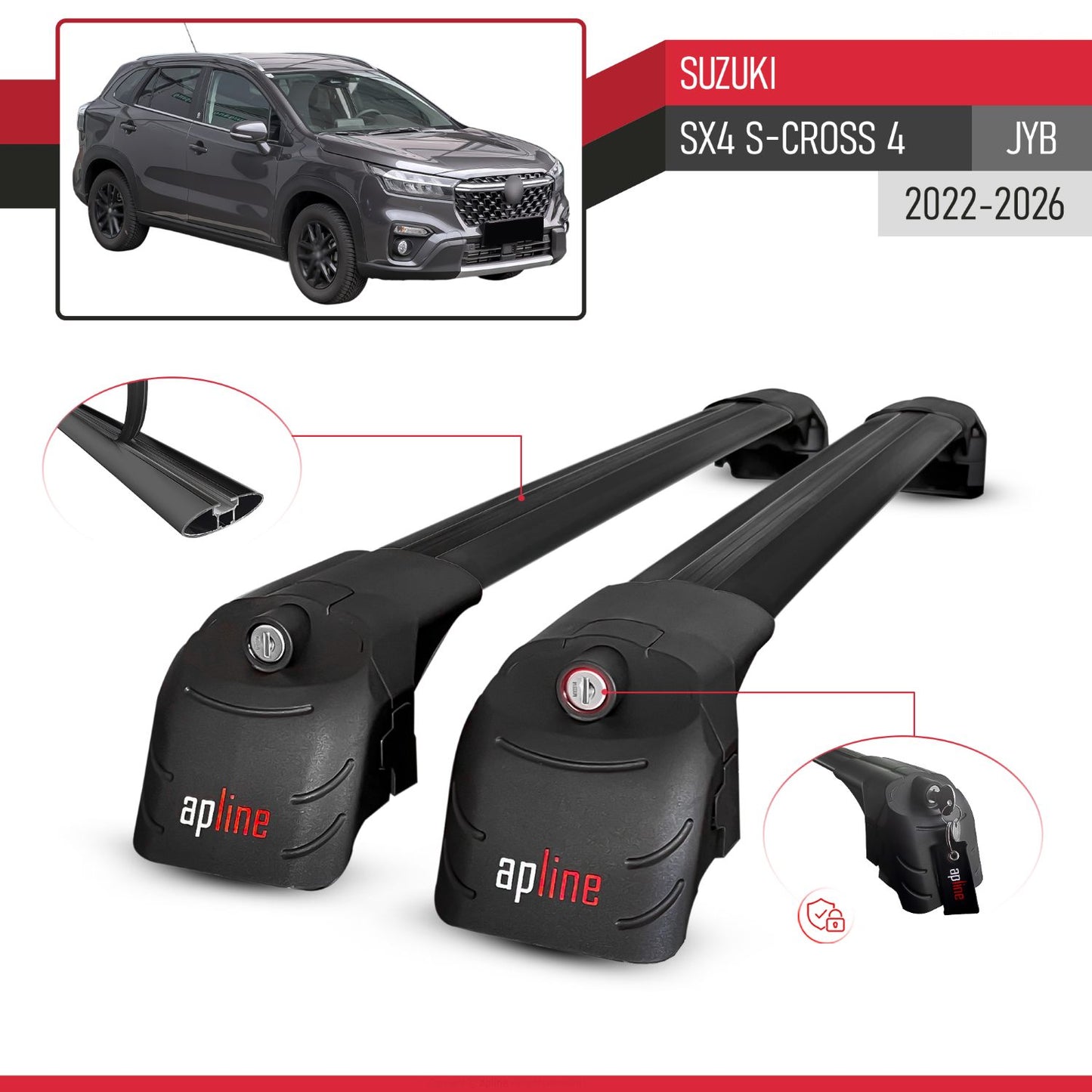 Compatible con Suzuki SX4 S-Cross 4 (JY) 2022-2025 ACE-2 Barras de Techo Auto Portaequipajes Barras Transversales Negro Aluminio 2 Barras