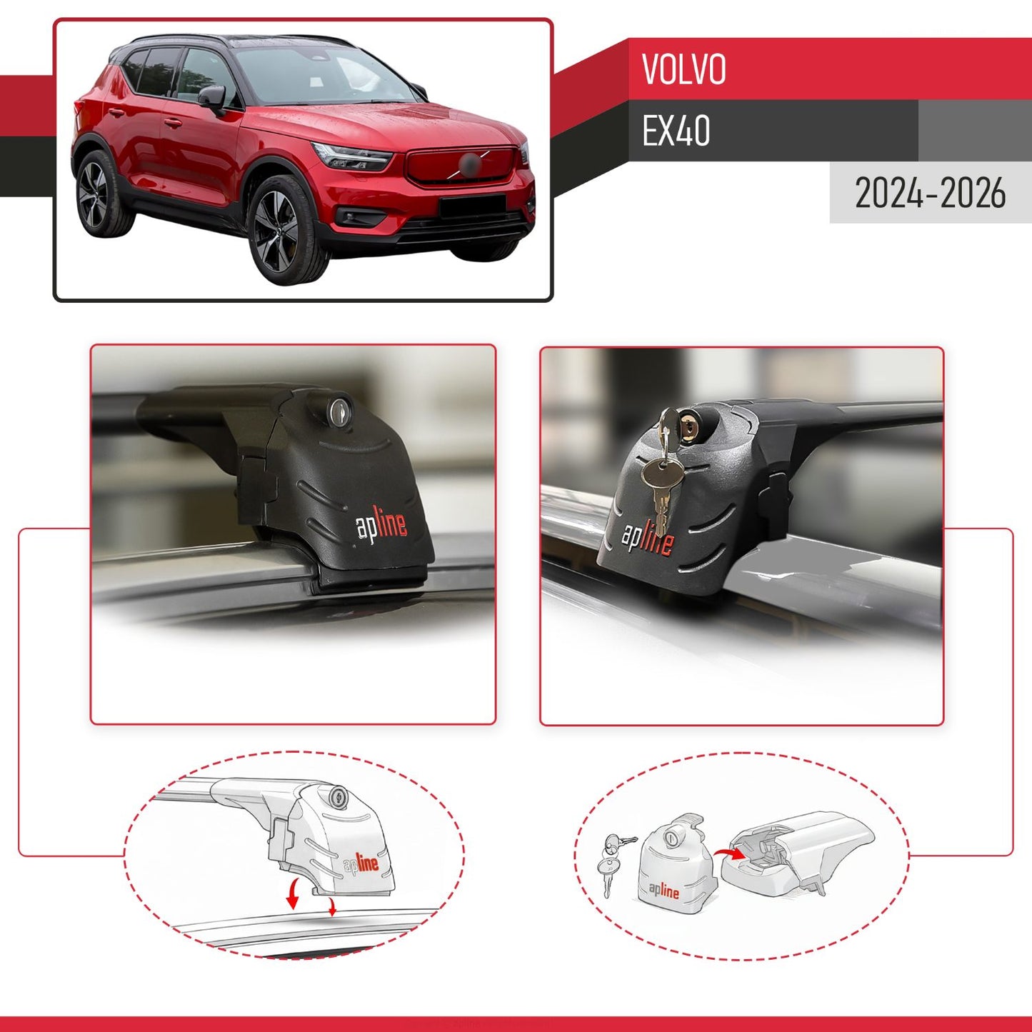 Compatible con Volvo XC40 (Elektrik) 2020-2025 ACE-2 Barras de Techo Auto Portaequipajes Barras Transversales Negro Aluminio 2 Barras