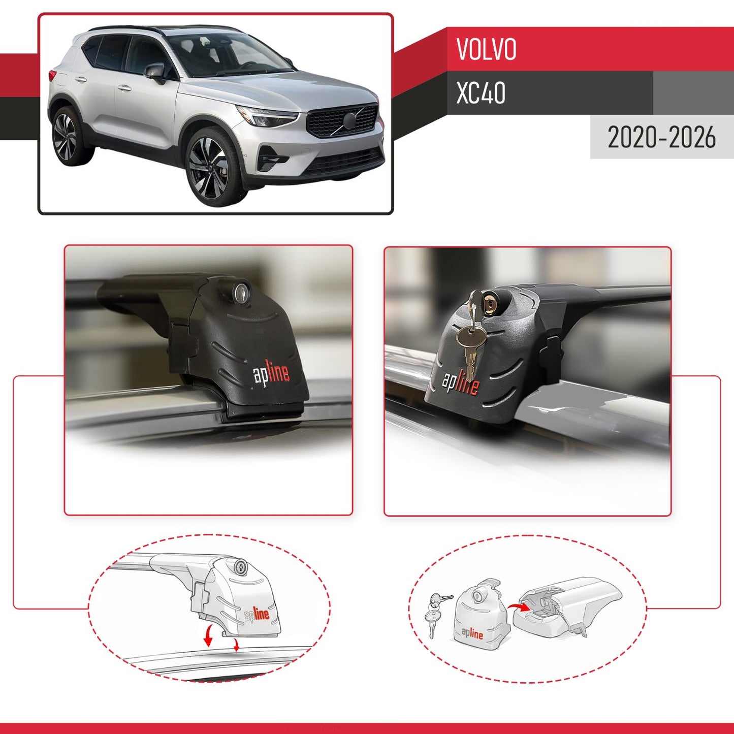 Compatible con Volvo XC40 (Hibrit) 2020-2025 ACE-2 Barras de Techo Auto Portaequipajes Barras Transversales Negro Aluminio 2 Barras