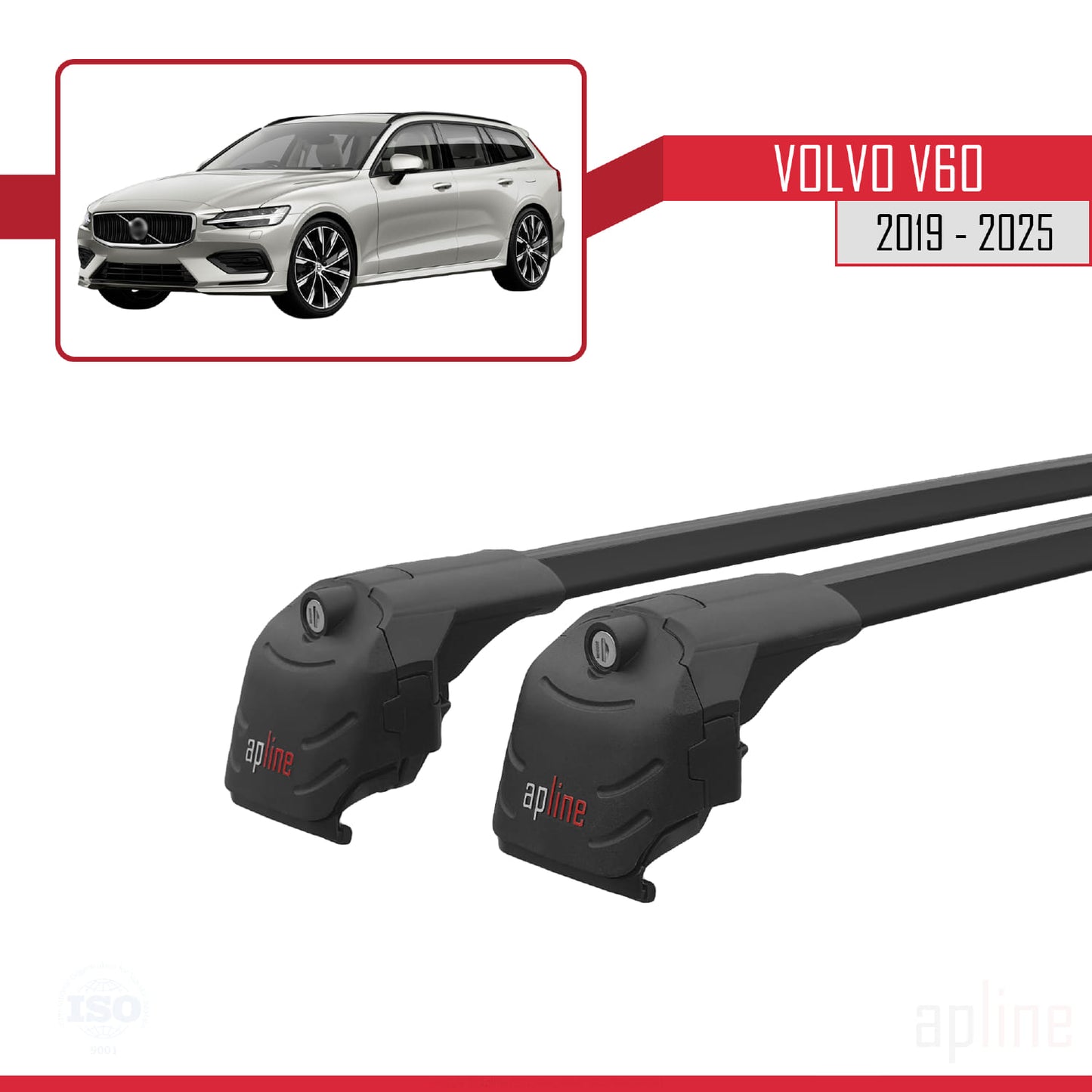 Compatible avec Volvo V60 II 2019-2025 ACE-2 Barres de Toit Railing Porte-Bagages de Voiture Noir Aluminium 2 Barres