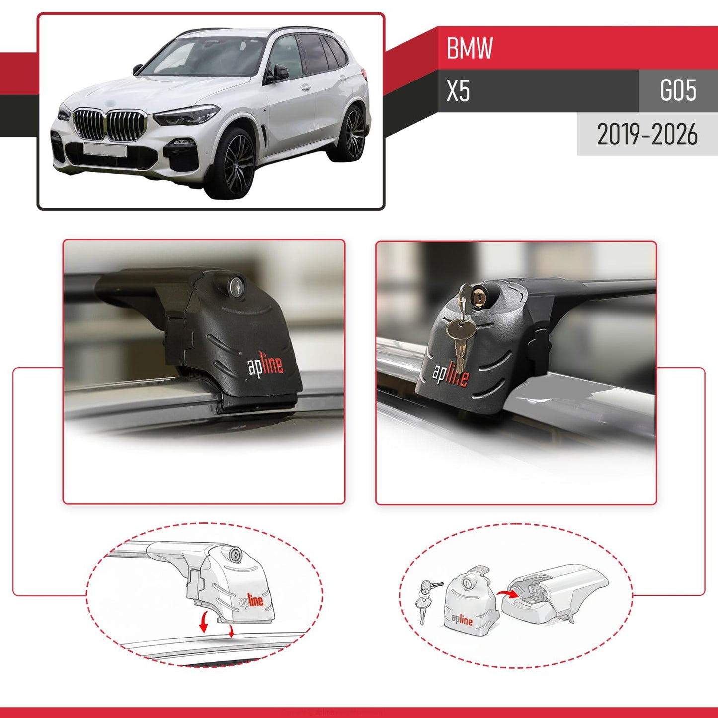 Compatible con BMW X5 (G05) 2019-2025 ACE-2 Barras de Techo Auto Portaequipajes Barras Transversales Negro Aluminio 2 Barras