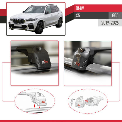 Compatible con BMW X5 (G05) 2019-2025 ACE-2 Barras de Techo Auto Portaequipajes Barras Transversales Negro Aluminio 2 Barras