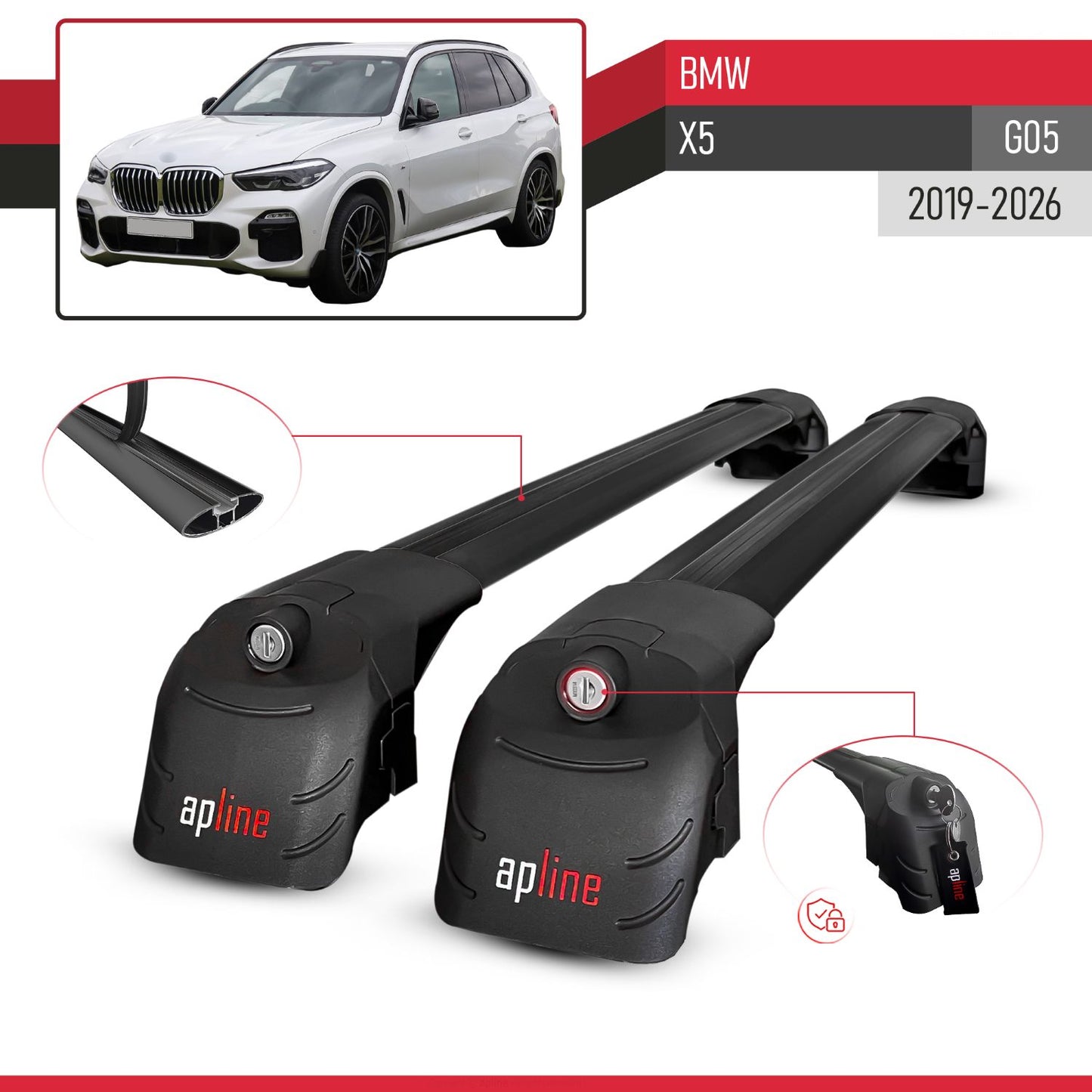 Compatible con BMW X5 (G05) 2019-2025 ACE-2 Barras de Techo Auto Portaequipajes Barras Transversales Negro Aluminio 2 Barras