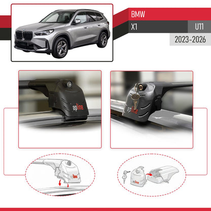 Compatible con BMW X1 (U11) 2023-2025 ACE-2 Barras de Techo Auto Portaequipajes Barras Transversales Negro Aluminio 2 Barras