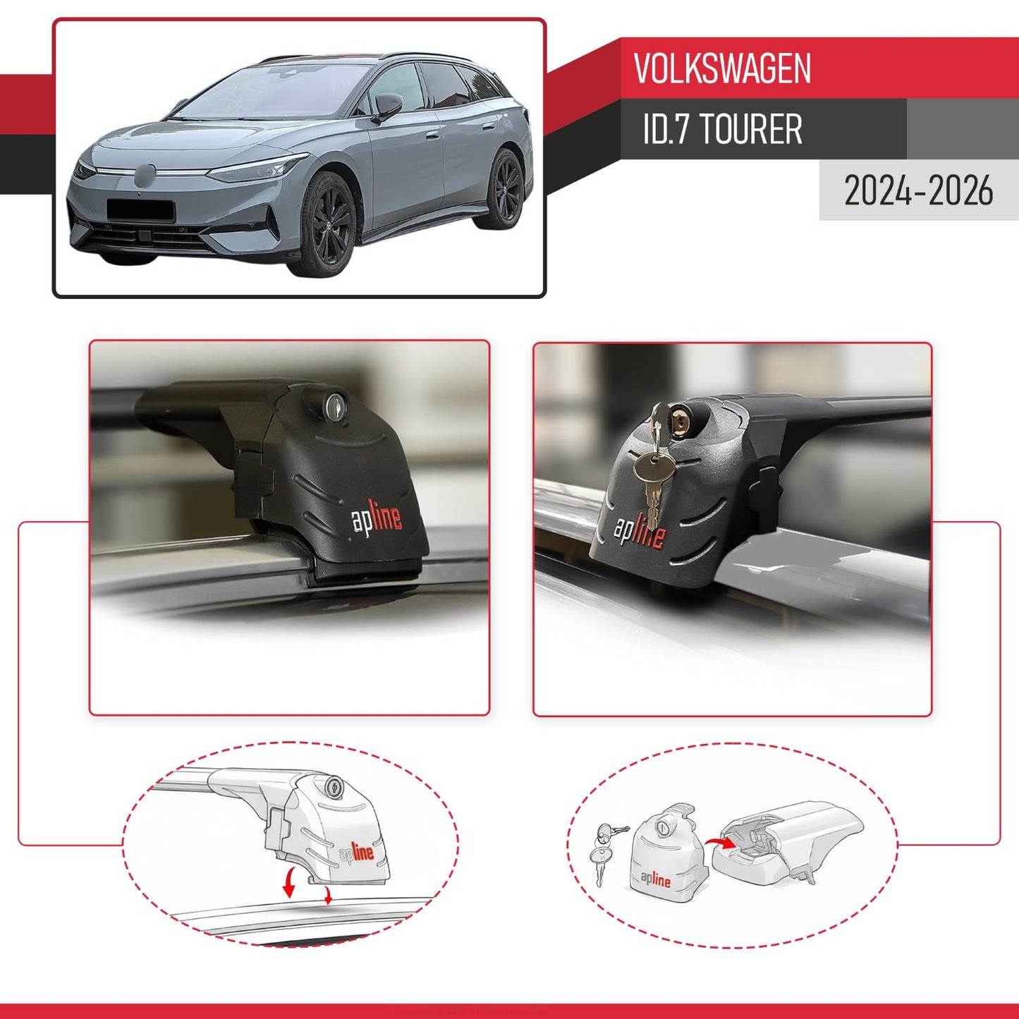 Compatible con Volkswagen ID.7 Tourer 2024-2025 ACE-2 Barras de Techo Auto Portaequipajes Barras Transversales Negro Aluminio 2 Barras