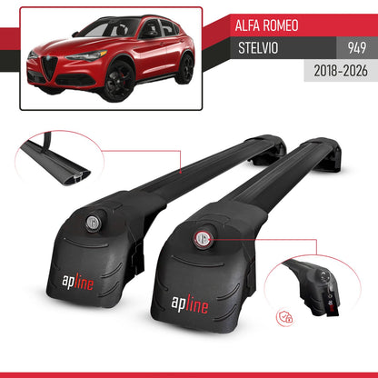 Compatible con Alfa Romeo Stelvio 2018-2024 ACE-2 Barras de Techo Auto Portaequipajes Barras Transversales Negro Aluminio 2 Barras