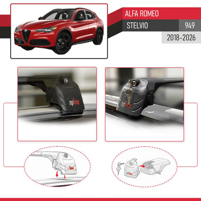 Compatible con Alfa Romeo Stelvio 2018-2024 ACE-2 Barras de Techo Auto Portaequipajes Barras Transversales Negro Aluminio 2 Barras