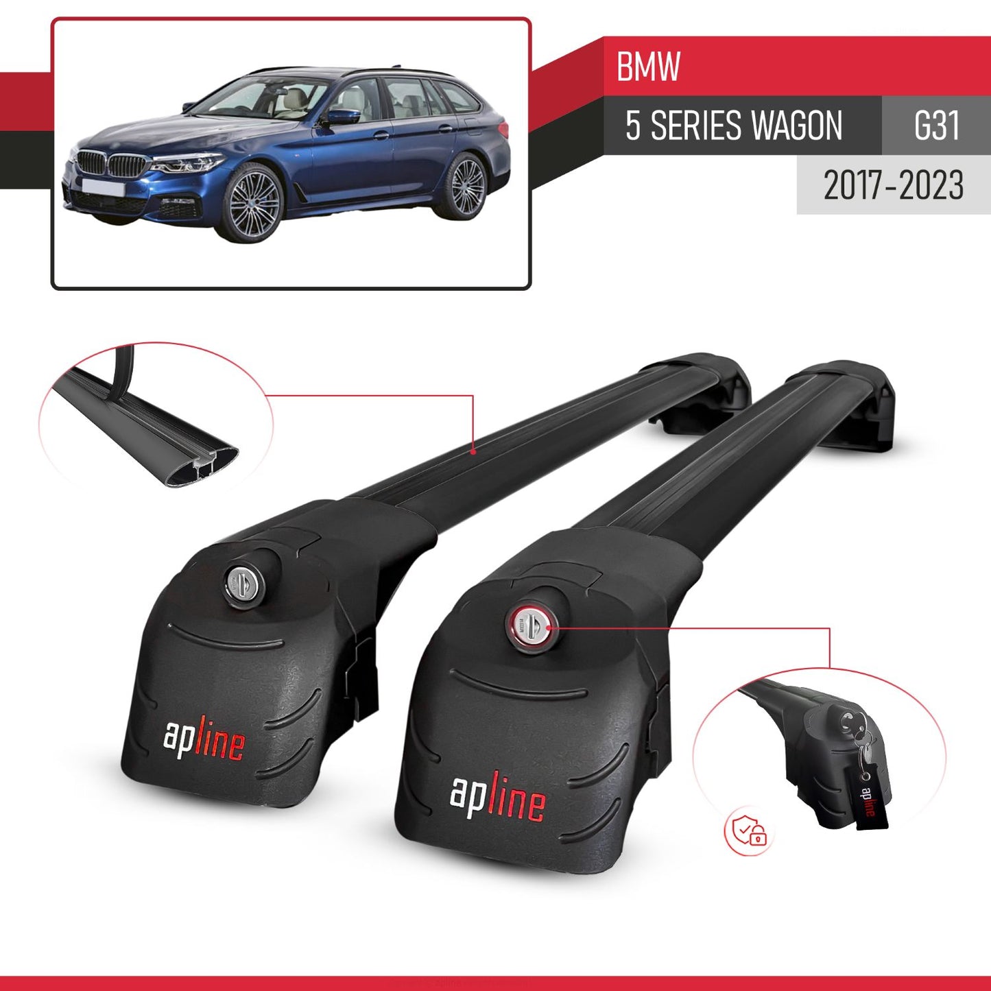 Compatible con BMW 5 Series G31 Wagon 2017-2023 ACE-2 Barras de Techo Auto Portaequipajes Barras Transversales Negro Aluminio 2 Barras