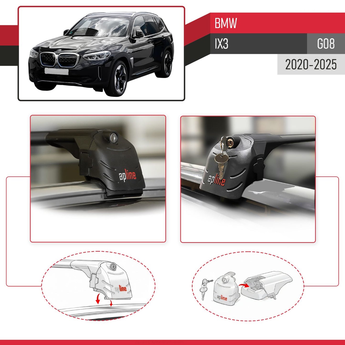 Compatible con BMW iX3 G08 2021-2024 ACE-2 Barras de Techo Auto Portaequipajes Barras Transversales Negro Aluminio 2 Barras
