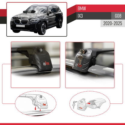 Compatible con BMW iX3 G08 2021-2024 ACE-2 Barras de Techo Auto Portaequipajes Barras Transversales Negro Aluminio 2 Barras