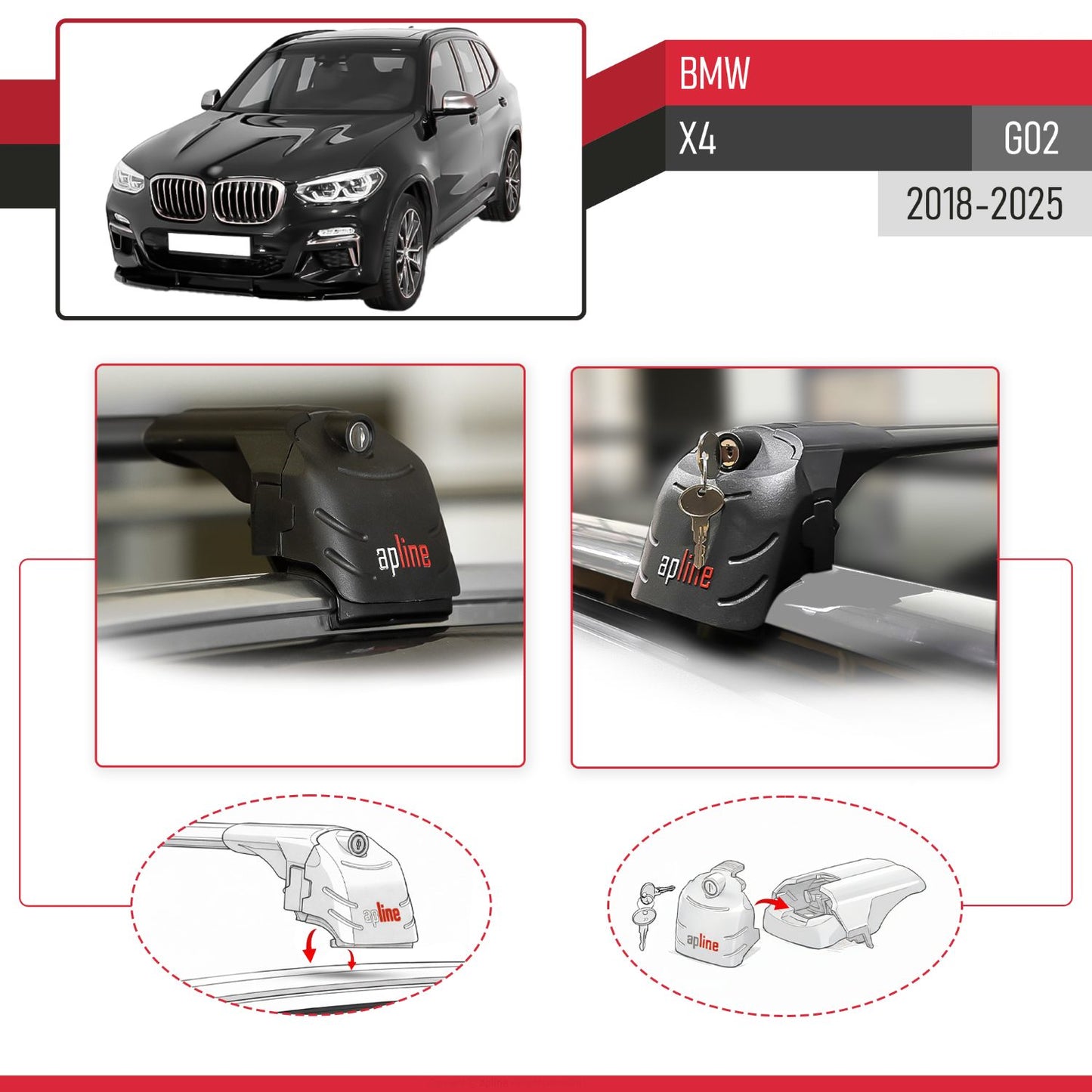 Compatible con BMW X4 (G02) 2018-2023 ACE-2 Barras de Techo Auto Portaequipajes Barras Transversales Negro Aluminio 2 Barras