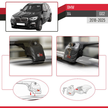 Compatible con BMW X4 (G02) 2018-2023 ACE-2 Barras de Techo Auto Portaequipajes Barras Transversales Negro Aluminio 2 Barras