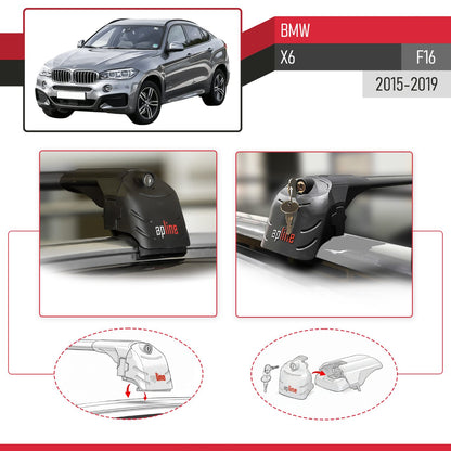 Compatible con BMW X6 (F16) 2015-2019 ACE-2 Barras de Techo Auto Portaequipajes Barras Transversales Negro Aluminio 2 Barras