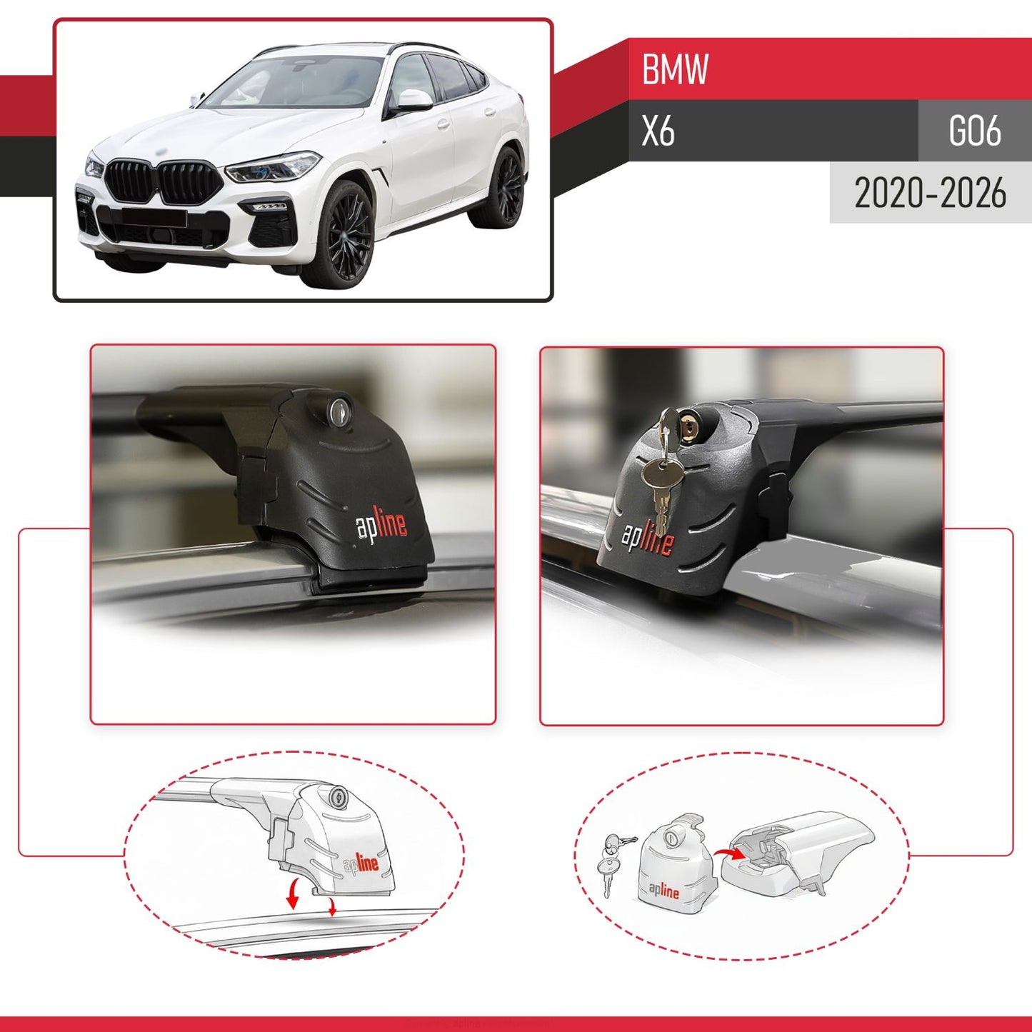 Compatible con BMW X6 (G06) 2020-2025 ACE-2 Barras de Techo Auto Portaequipajes Barras Transversales Negro Aluminio 2 Barras