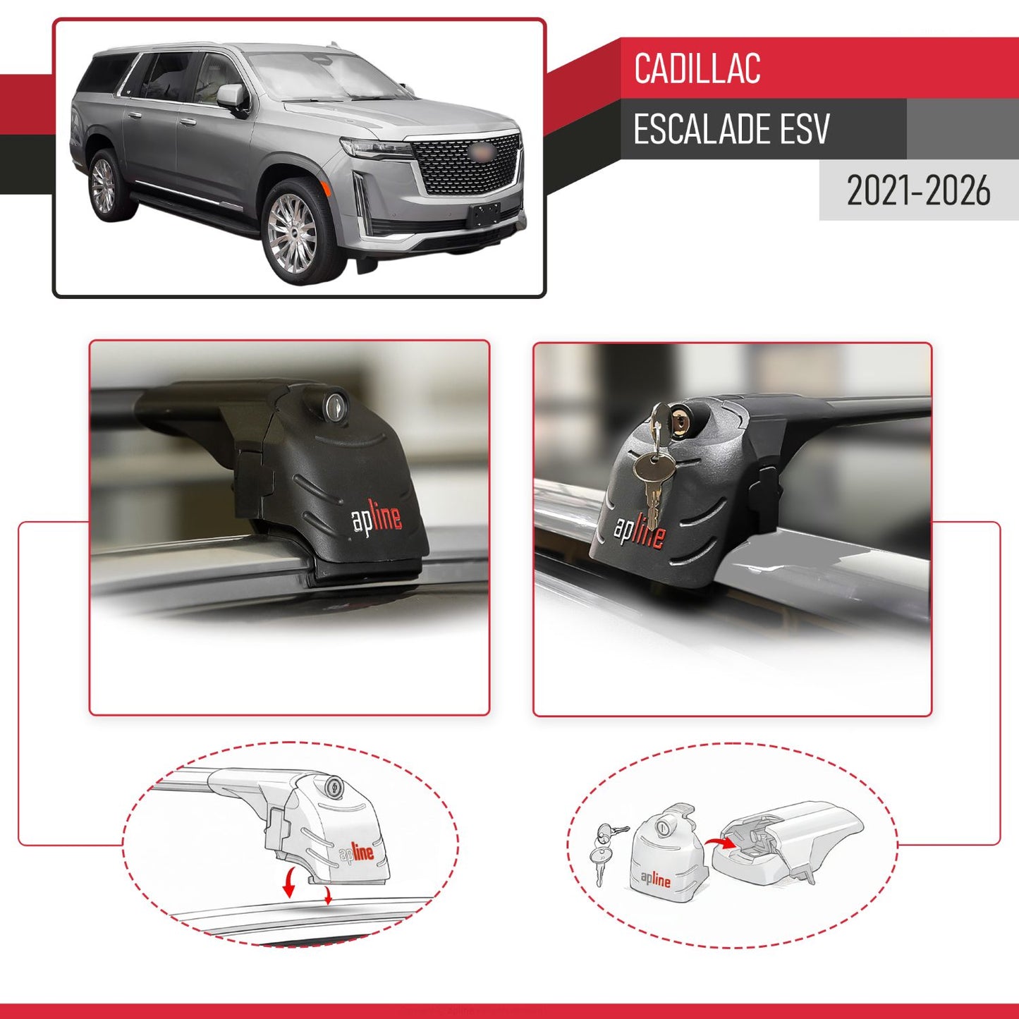 Compatible con Cadillac Escalade ESV 2021-2024 ACE-2 Barras de Techo Auto Portaequipajes Barras Transversales Negro Aluminio 2 Barras